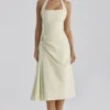 Tallulah Matcha Green Cotton Halter Neck Midi Dress Tallulah Matcha Green Cotton Halter Neck Midi Dress