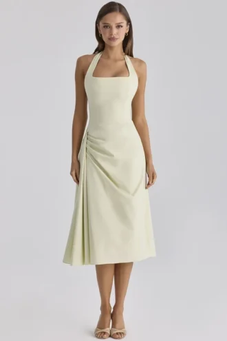 Tallulah Matcha Green Cotton Halter Neck Midi Dress