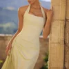 Tallulah Matcha Green Cotton Halter Neck Midi Dress Tallulah Matcha Green Cotton Halter Neck Midi Dress
