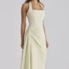 Tallulah Matcha Green Cotton Halter Neck Midi Dress Tallulah Matcha Green Cotton Halter Neck Midi Dress