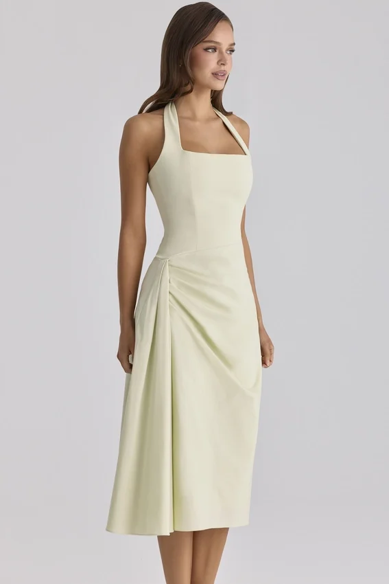 Tallulah Matcha Green Cotton Halter Neck Midi Dress Tallulah Matcha Green Cotton Halter Neck Midi Dress