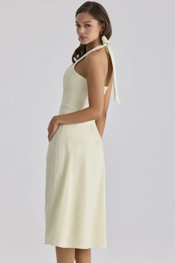 Tallulah Matcha Green Cotton Halter Neck Midi Dress Tallulah Matcha Green Cotton Halter Neck Midi Dress