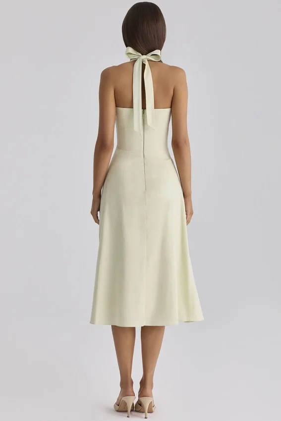 Tallulah Matcha Green Cotton Halter Neck Midi Dress Tallulah Matcha Green Cotton Halter Neck Midi Dress