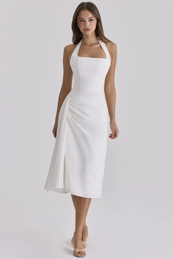 Tallulah White Halter Neck Cotton Midi Dress Tallulah White Halter Neck Cotton Midi Dress