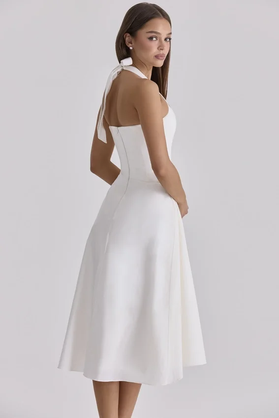 Tallulah White Halter Neck Cotton Midi Dress Tallulah White Halter Neck Cotton Midi Dress
