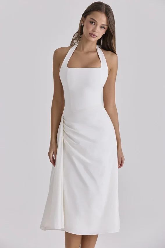Tallulah White Halter Neck Cotton Midi Dress Tallulah White Halter Neck Cotton Midi Dress