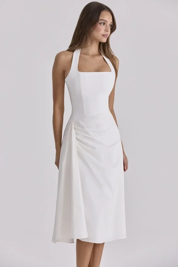 Tallulah White Halter Neck Cotton Midi Dress Tallulah White Halter Neck Cotton Midi Dress