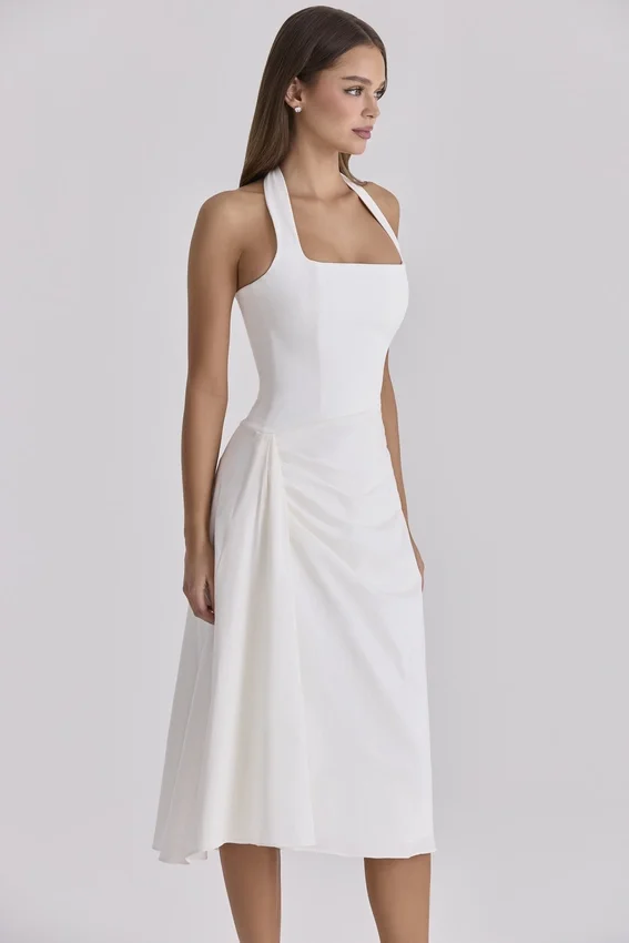 Tallulah White Halter Neck Cotton Midi Dress Tallulah White Halter Neck Cotton Midi Dress