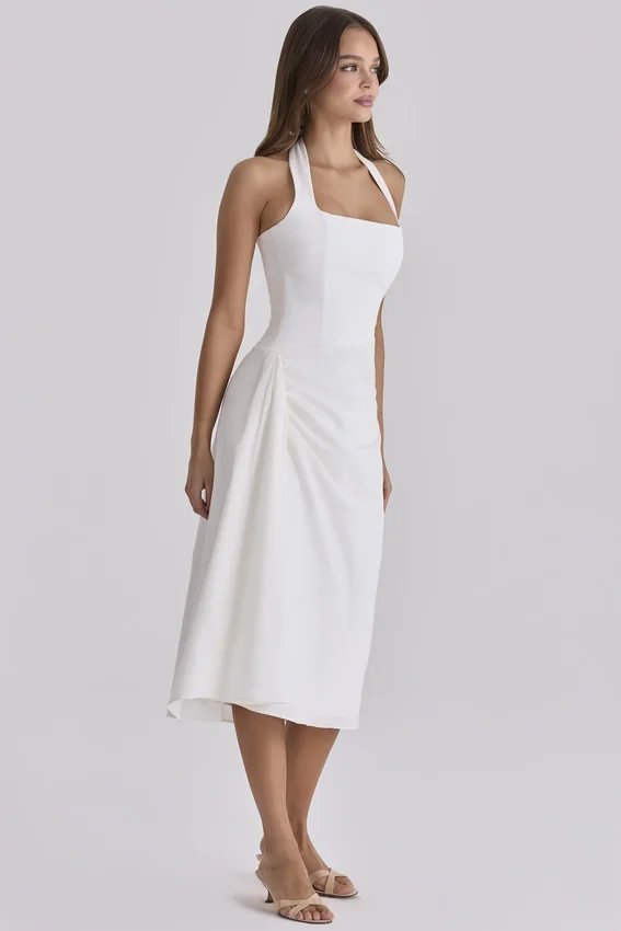 Tallulah White Halter Neck Cotton Midi Dress Tallulah White Halter Neck Cotton Midi Dress