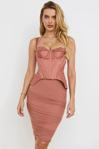 Talya Antique Rose Corset Midi Dress