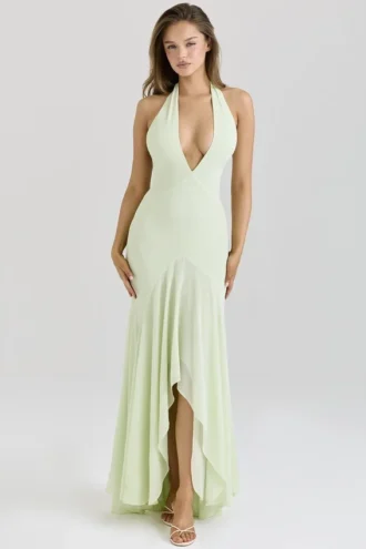 Tamara Pistachio Georgette Draped Midi Dress