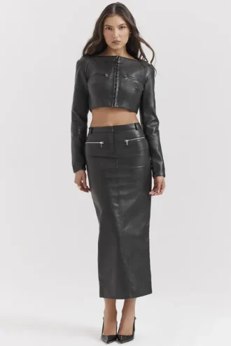 Tana Black Vegan Leather Maxi Skirt Tana Black Vegan Leather Maxi Skirt