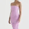 Tana Pink Strapless Corset Midi Dress Tana Pink Strapless Corset Midi Dress