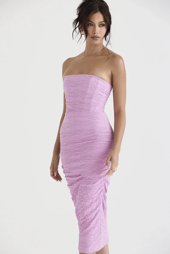 Tana Pink Strapless Corset Midi Dress Tana Pink Strapless Corset Midi Dress