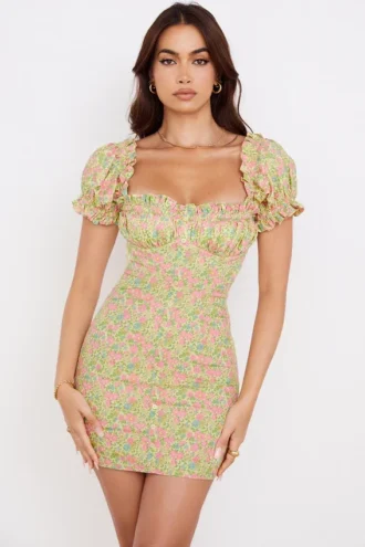 Tanaya Vintage Floral Puff Sleeve Mini Dress