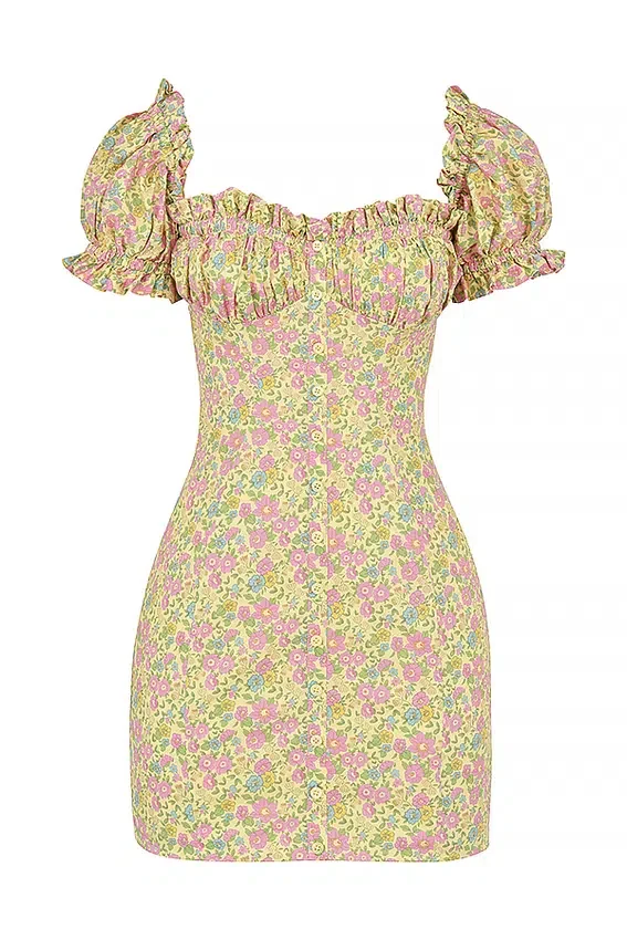 Tanaya Vintage Floral Puff Sleeve Mini Dress Tanaya Vintage Floral Puff Sleeve Mini Dress