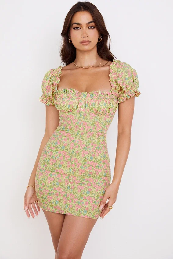 Tanaya Vintage Floral Puff Sleeve Mini Dress Tanaya Vintage Floral Puff Sleeve Mini Dress