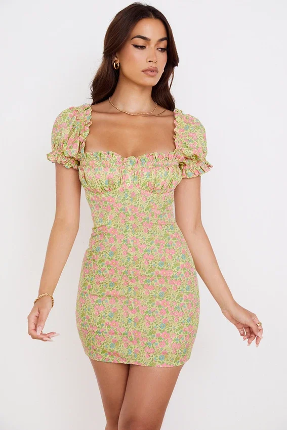 Tanaya Vintage Floral Puff Sleeve Mini Dress Tanaya Vintage Floral Puff Sleeve Mini Dress