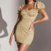 Tanaya Vintage Floral Puff Sleeve Mini Dress Tanaya Vintage Floral Puff Sleeve Mini Dress
