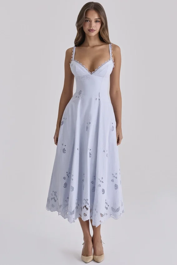 Tatiana Bluebell Lace + Cotton Broderie Anglais Midi Sundress Tatiana Bluebell Lace + Cotton Broderie Anglais Midi Sundress