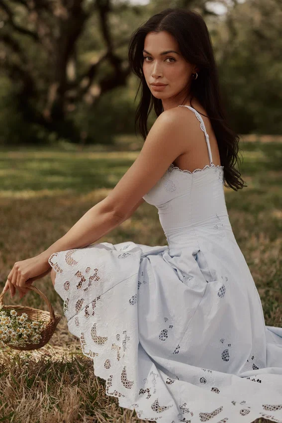 Tatiana Bluebell Lace + Cotton Broderie Anglais Midi Sundress Tatiana Bluebell Lace + Cotton Broderie Anglais Midi Sundress