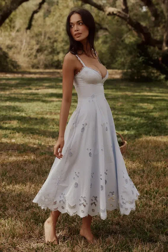 Tatiana Bluebell Lace + Cotton Broderie Anglais Midi Sundress Tatiana Bluebell Lace + Cotton Broderie Anglais Midi Sundress