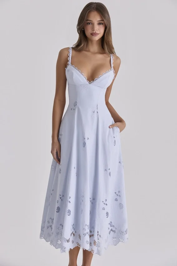 Tatiana Bluebell Lace + Cotton Broderie Anglais Midi Sundress Tatiana Bluebell Lace + Cotton Broderie Anglais Midi Sundress