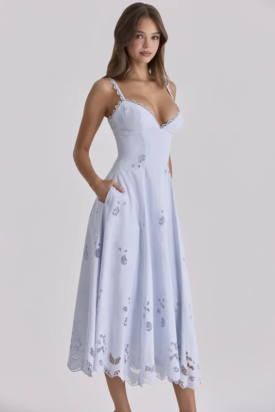 Tatiana Bluebell Lace + Cotton Broderie Anglais Midi Sundress Tatiana Bluebell Lace + Cotton Broderie Anglais Midi Sundress