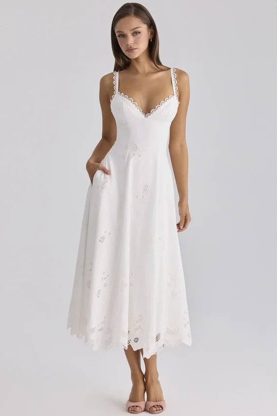 Tatiana White Cotton Broderie Anglaise Midi Sundress Tatiana White Cotton Broderie Anglaise Midi Sundress