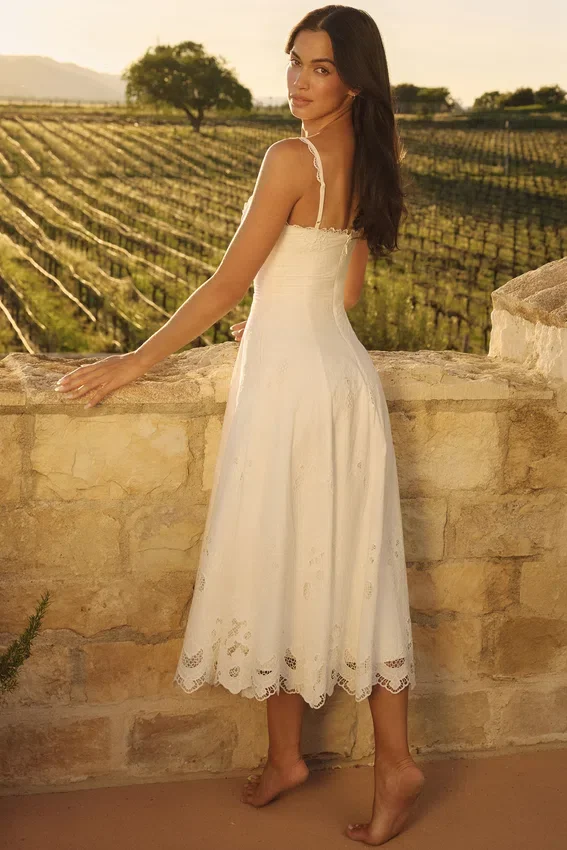 Tatiana White Cotton Broderie Anglaise Midi Sundress Tatiana White Cotton Broderie Anglaise Midi Sundress