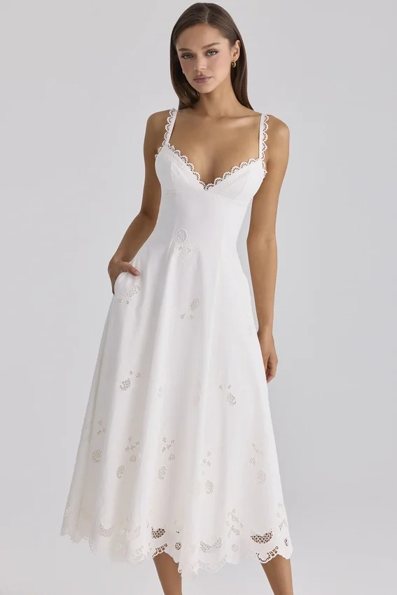 Tatiana White Cotton Broderie Anglaise Midi Sundress Tatiana White Cotton Broderie Anglaise Midi Sundress