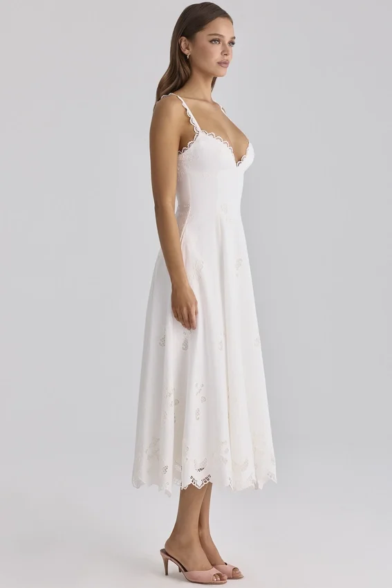 Tatiana White Cotton Broderie Anglaise Midi Sundress Tatiana White Cotton Broderie Anglaise Midi Sundress