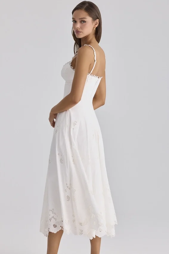 Tatiana White Cotton Broderie Anglaise Midi Sundress Tatiana White Cotton Broderie Anglaise Midi Sundress