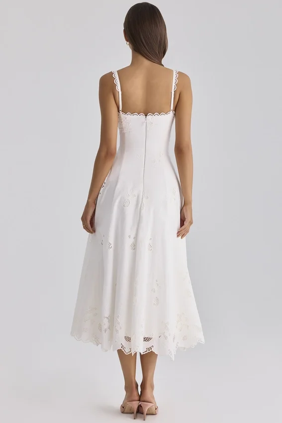 Tatiana White Cotton Broderie Anglaise Midi Sundress Tatiana White Cotton Broderie Anglaise Midi Sundress