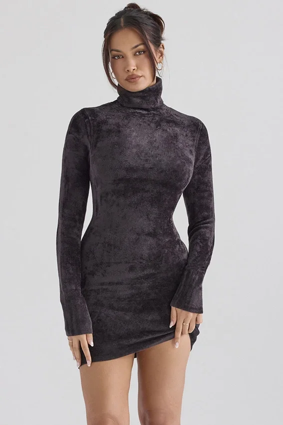 Taya Charcoal Chenille Mini Dress Taya Charcoal Chenille Mini Dress