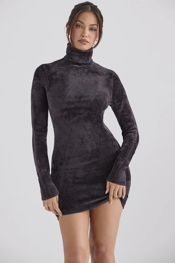 Taya Charcoal Chenille Mini Dress Taya Charcoal Chenille Mini Dress