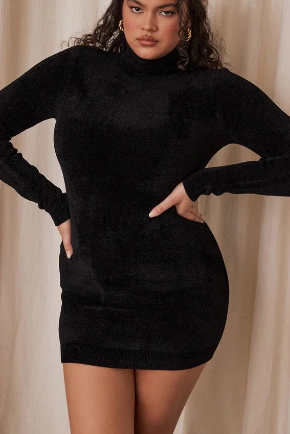 Taya Charcoal Chenille Mini Dress Taya Charcoal Chenille Mini Dress