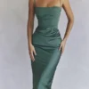 Teia Forest Draped Corset Midi Dress Teia Forest Draped Corset Midi Dress