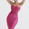 Teia Hot Pink Draped Corset Midi Dress Teia Hot Pink Draped Corset Midi Dress