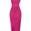 Teia Hot Pink Draped Corset Midi Dress Teia Hot Pink Draped Corset Midi Dress