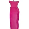 Teia Hot Pink Draped Corset Midi Dress Teia Hot Pink Draped Corset Midi Dress