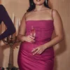 Teia Hot Pink Draped Corset Midi Dress Teia Hot Pink Draped Corset Midi Dress