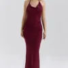 Thalina Wine Draped Halter Neck Maxi Dress Thalina Wine Draped Halter Neck Maxi Dress
