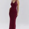 Thalina Wine Draped Halter Neck Maxi Dress Thalina Wine Draped Halter Neck Maxi Dress
