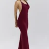 Thalina Wine Draped Halter Neck Maxi Dress Thalina Wine Draped Halter Neck Maxi Dress