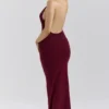 Thalina Wine Draped Halter Neck Maxi Dress Thalina Wine Draped Halter Neck Maxi Dress