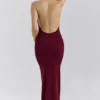 Thalina Wine Draped Halter Neck Maxi Dress Thalina Wine Draped Halter Neck Maxi Dress
