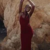 Thalina Wine Draped Halter Neck Maxi Dress Thalina Wine Draped Halter Neck Maxi Dress