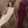 Thalina Wine Draped Halter Neck Maxi Dress Thalina Wine Draped Halter Neck Maxi Dress