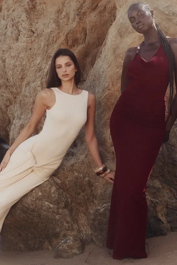 Thalina Wine Draped Halter Neck Maxi Dress Thalina Wine Draped Halter Neck Maxi Dress
